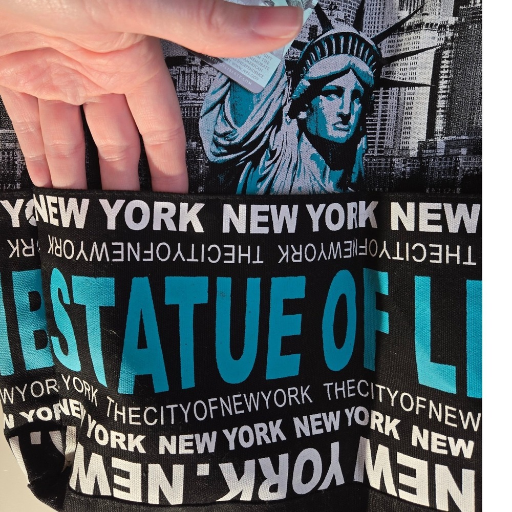 Robin Ruth New York Statue of Liberty Canvas Tote Bag Black Teal NYC Skyline - Picture 6 of 10